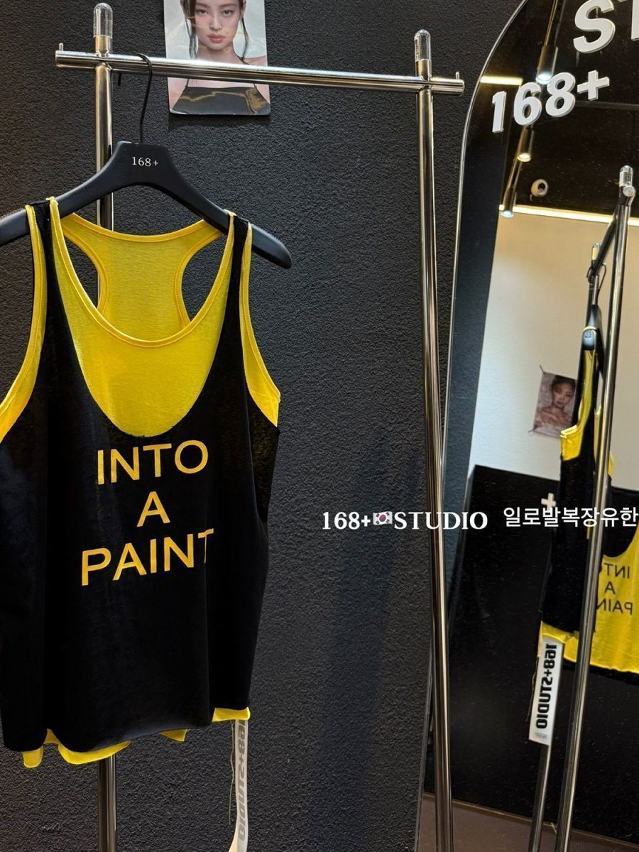 Letter-print sleeveless T-shirt, faux two-piece vest, women's 2026 new style, loose Korean-style color-block top, trendy and stylish 6d