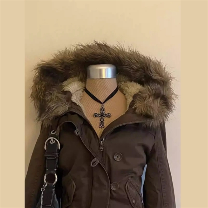 Autumn And Winter Fashion Casual Fur Collar Jacket Female Y2K High Street Padded Velvet Cotton-padded Jacket Coat260915ww