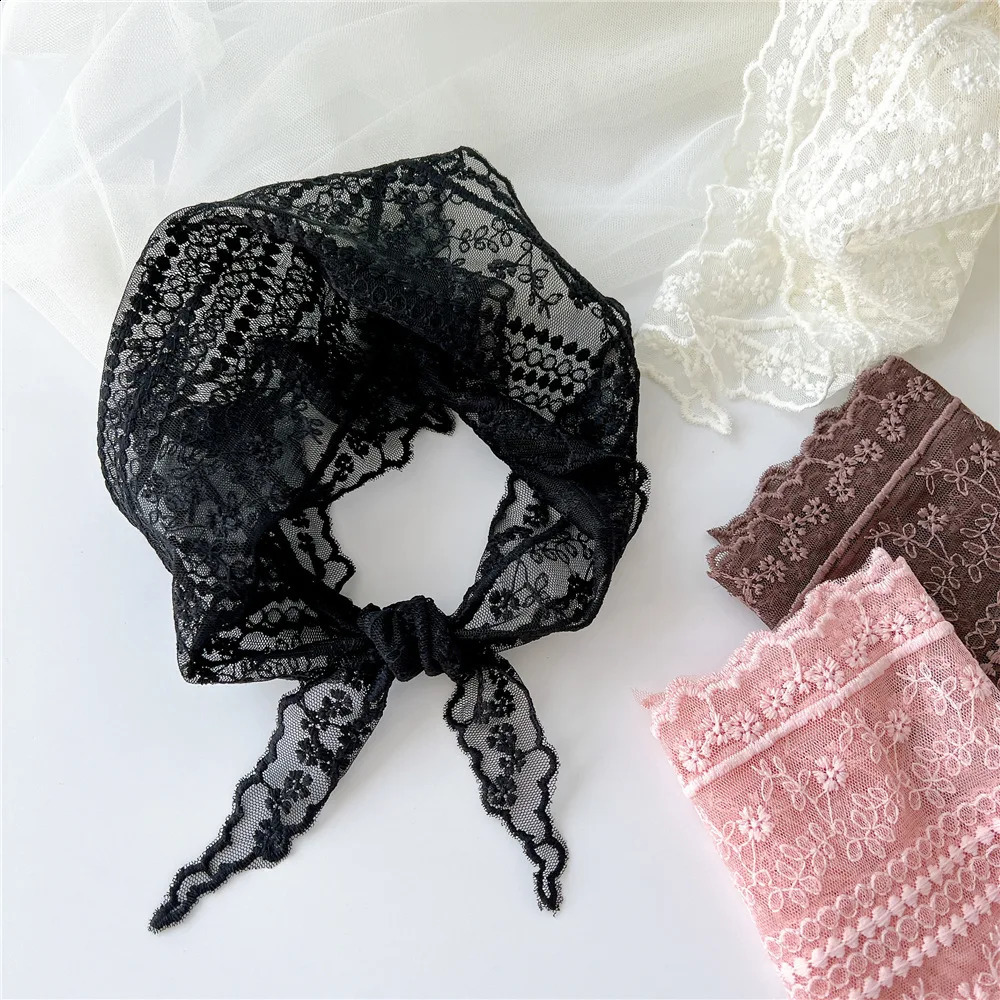 Solid Color Lace Hair Scarf For Women Elegant Neckerchief Triangle Hijab Scarves Female Fashion Kerchief Hollow Out Neck 260916