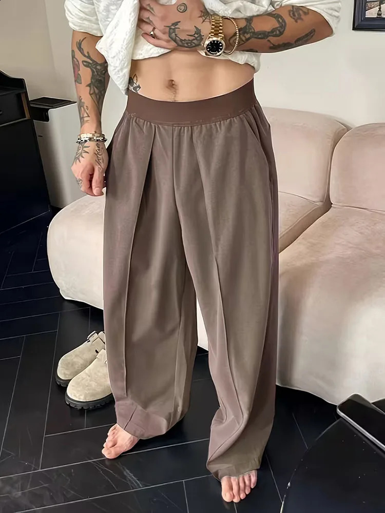 Men's Loose Casual Wide Leg Pants Solid Color Suit Pants High Street Man Streetwear Trousers Fashion Hip Hop Jogger Pant 260917