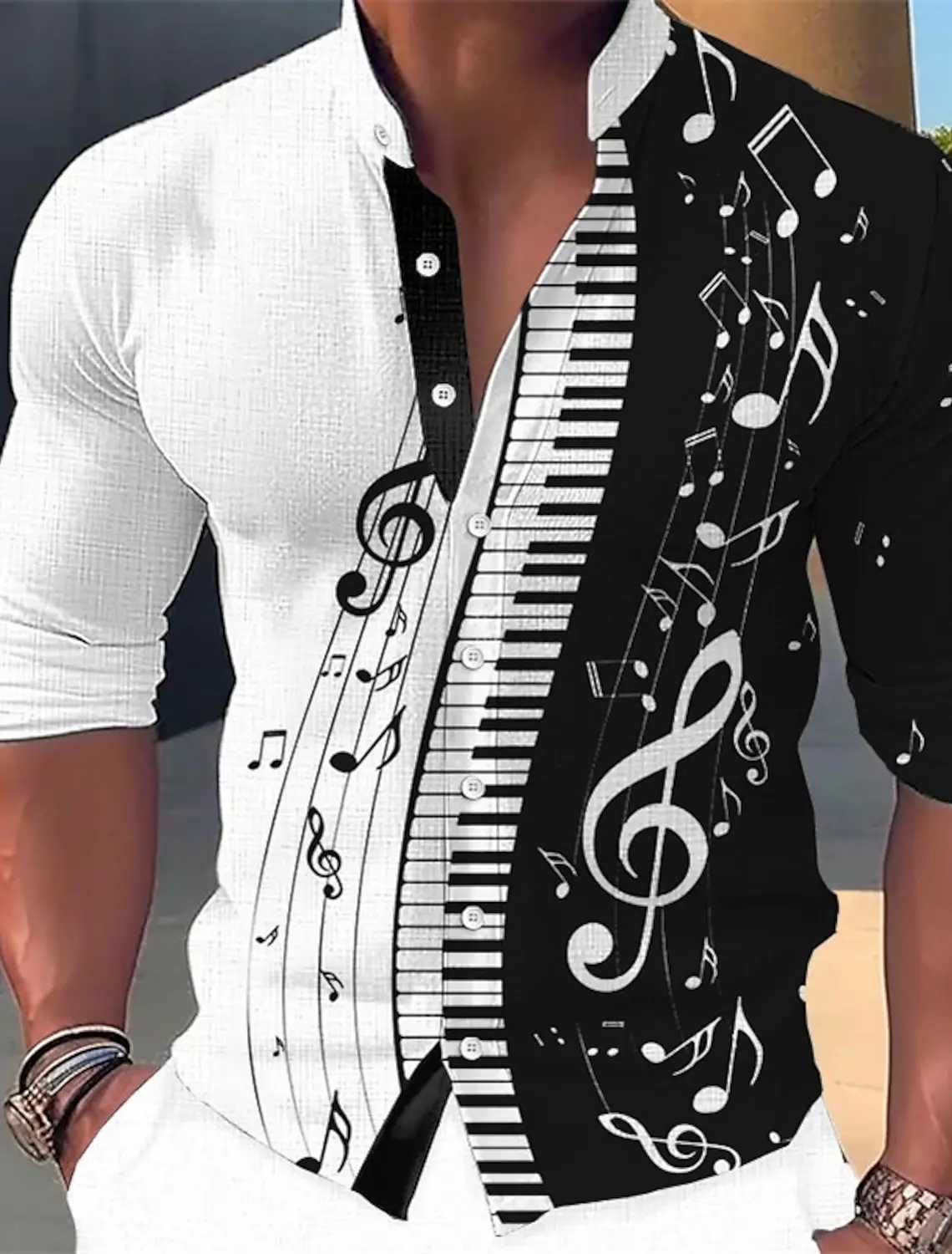 Men's Shirt Graphic Print Music Notes Outdoor Street Long Sve Printed Clothing Fashion Streetwear Design Casual Q260917