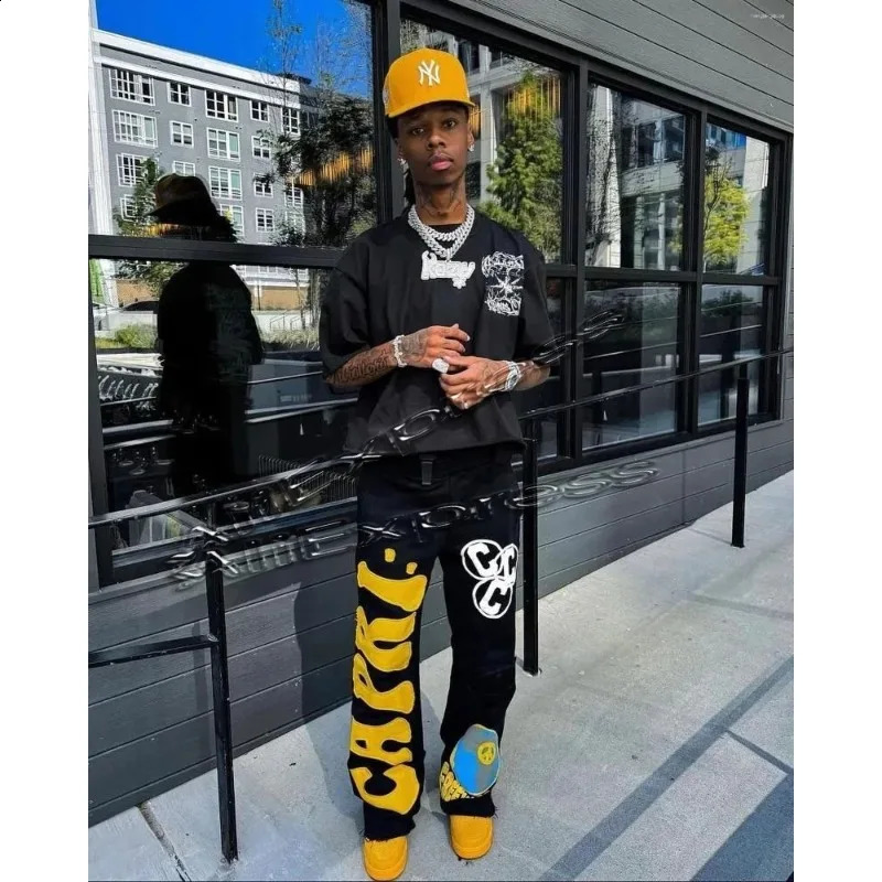 Retro Y2K 3D Printed Flared Sweatpants for Men Baggy Elastic Waist Casual Hip Hop Joggers Women's Fashion Pants 260910CJ