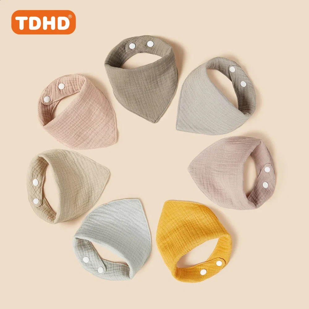 TDHD 7 PCS Baby Solid Color Pure Cotton Muslin Drool Towel Soft Skin Friendly Absorbent Fast Fashion Color Muslin Bib260916