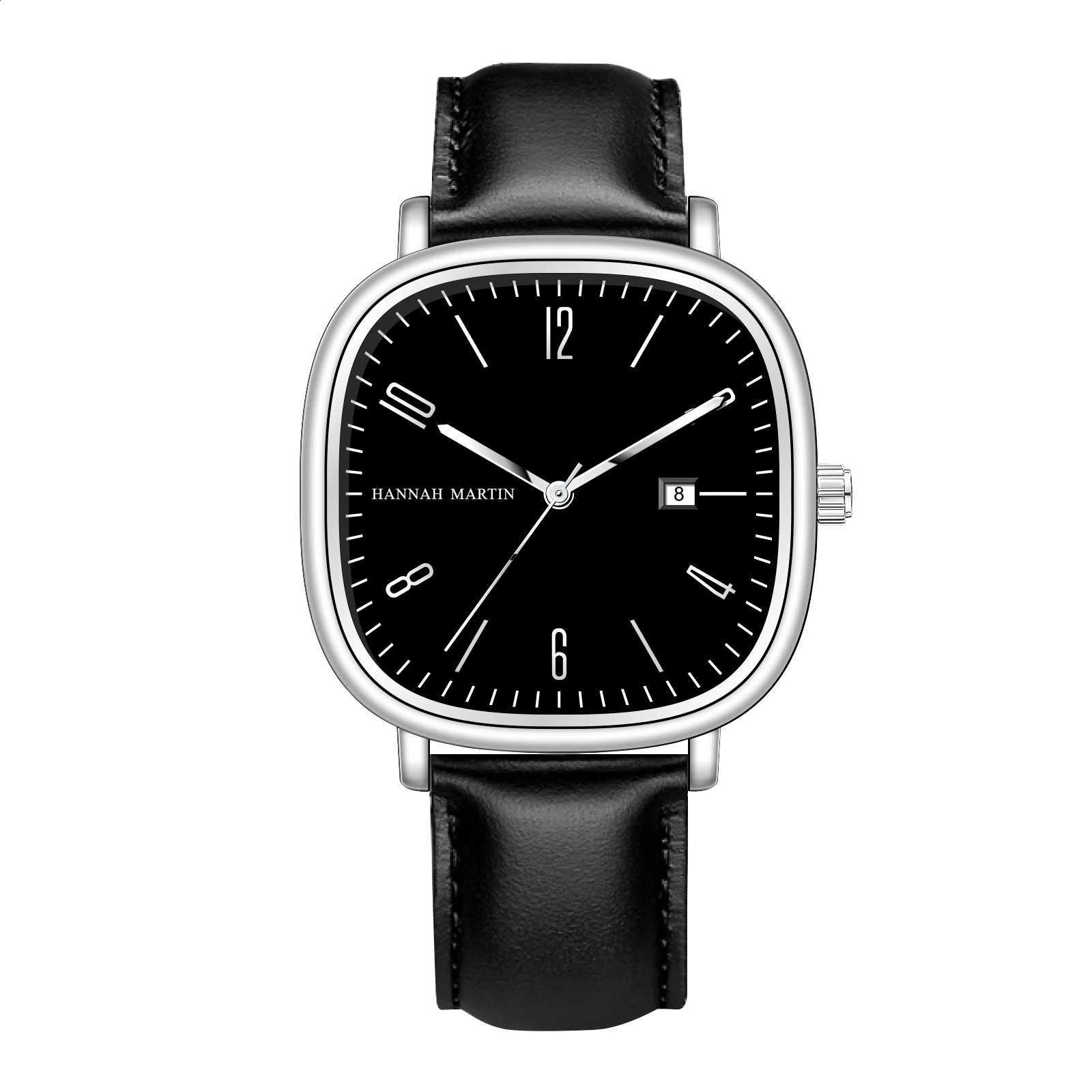 2024 New Men's Watch Fashion Square Business Style Black Clock Original Quartz Movement 40mm Casual Leather Watches reloj hombreT260916