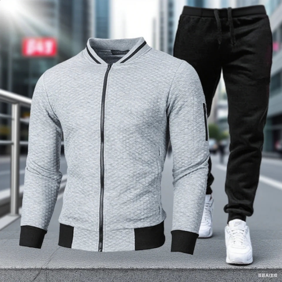 2026 Men Fitness Sports Set Breathable Long Sleeve Jacket Elastic Waist Pants Casual Outdoor Tracksuit Jogging Suit for 260917