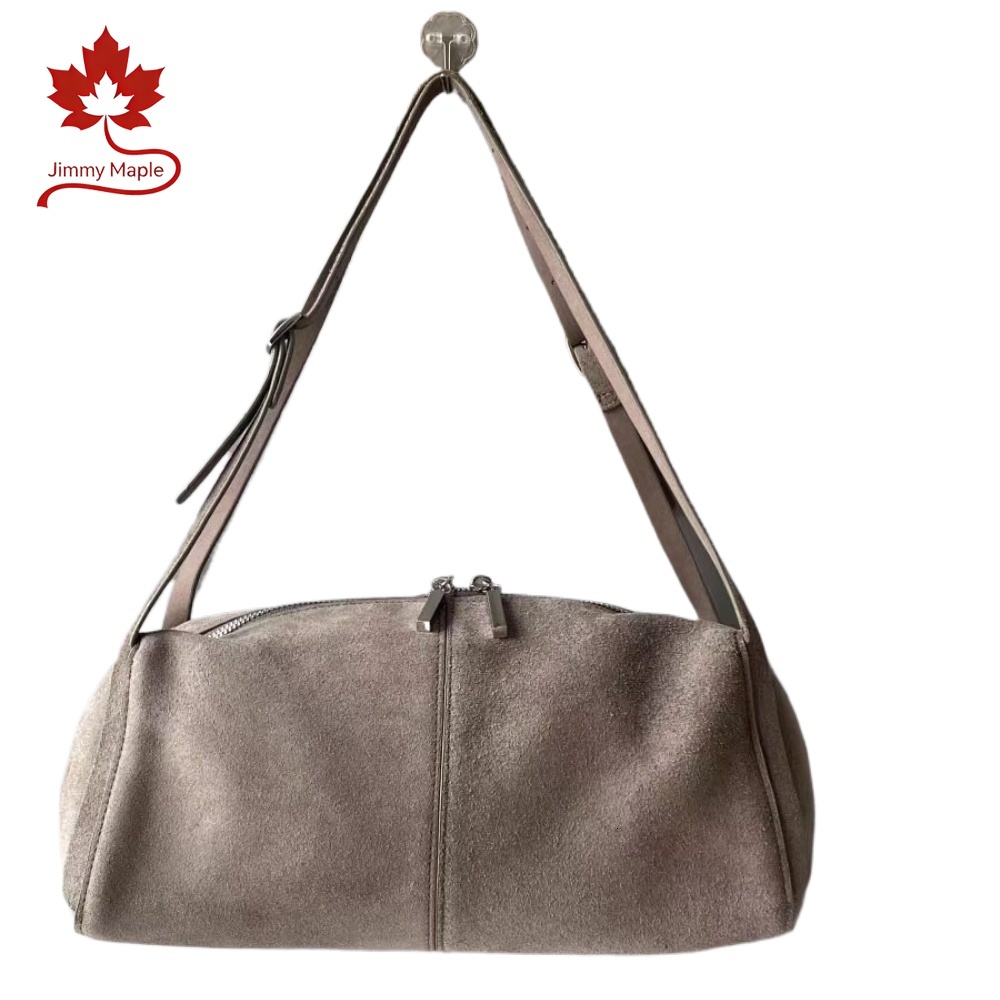 Leisure Korean Style 2027 Trendy Women's Trepeze Tote Real Suede / Cow Leather Female Commuter Armpit Shoulder Bag Grey Suotong260917