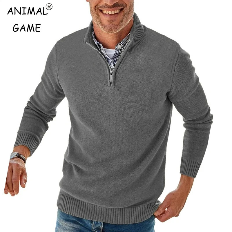 Men Long Sleeve Zipper Pullover Sweater Fit Mock Neck Casual Knitted Polo Sweater Warm Turtleneck Pullover Sweater Work Jumper 260917