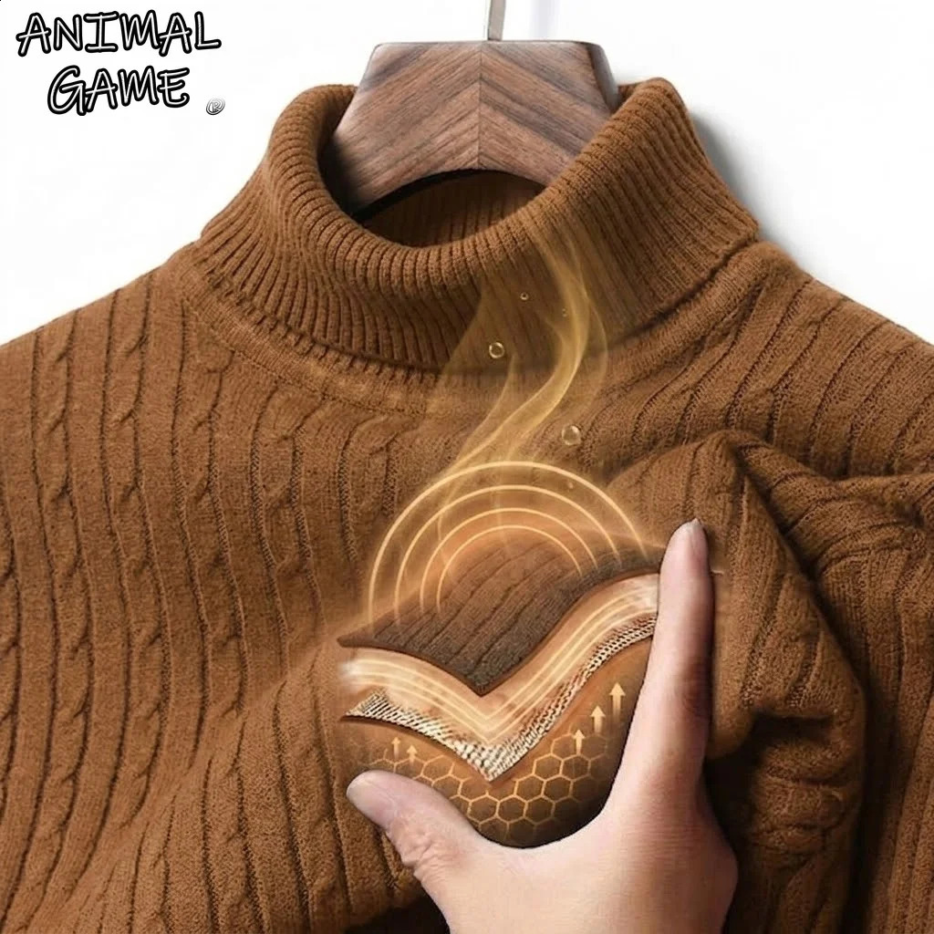 Men's Winter Thermal Turtleneck Cable Knit Sweater Long Sleeve Warm Striped Pullover Casual Knitwear Jumper Tops Work Coats 260916