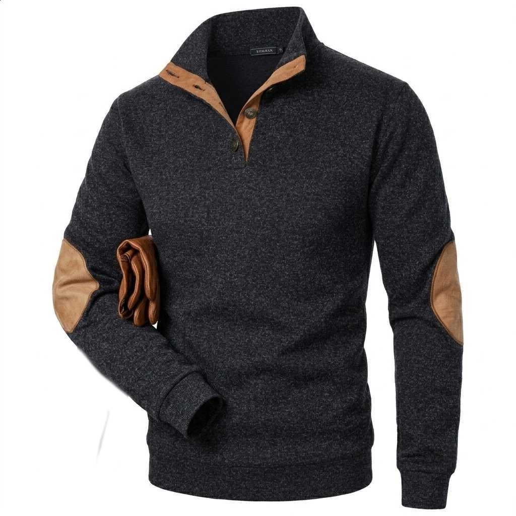 Stand Autumn Mens Long Sleeve Collar Pullover Sweatshirt Men's Hoodie Coats Man Luxury Button Quarter Sweater Gym Man Streetwear J260916