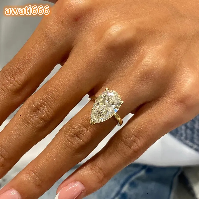 Sparkling 5 Ct Pear Cut Lab Solitaire Ring Certified D/VVS1 Prong Set Solid 14k Gold Diamond Engagement Rings