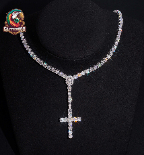 Trendy New Arrivals Custom Made Sterling Silver Link Chain Bracelet with Cross Design Gold Plated Hip Hop Style