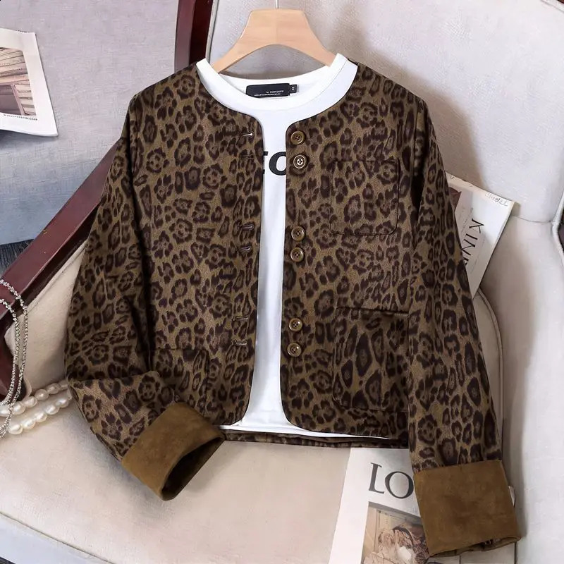 American Leopard print short stitching contrast small fragrance coat womens spring and autumn Maillard highgrade jacket 260917
