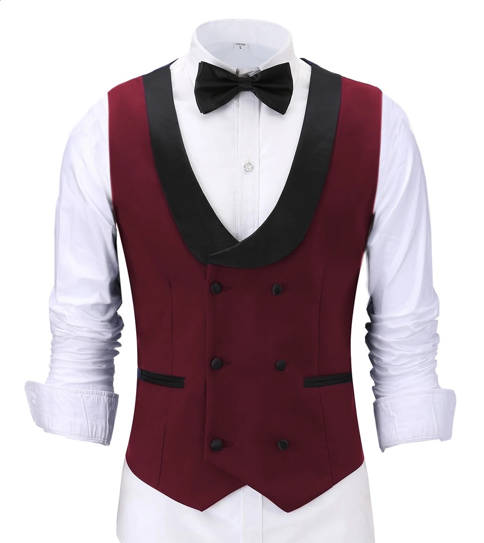 Casual Men's Waiter Vest Burgundy Slim Fit Prom Double Breasted Blazer Champagne Suits Red Waistcoat For Wedding Man Grooms 260917