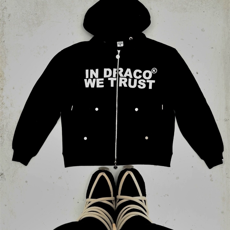 IN DRACO WE TRUST Letter Print Zip Up Hoodie Y2K Retro Hooded Men Women Sweatshirts High Street Hip Hop Harajuku Streetwear 260917