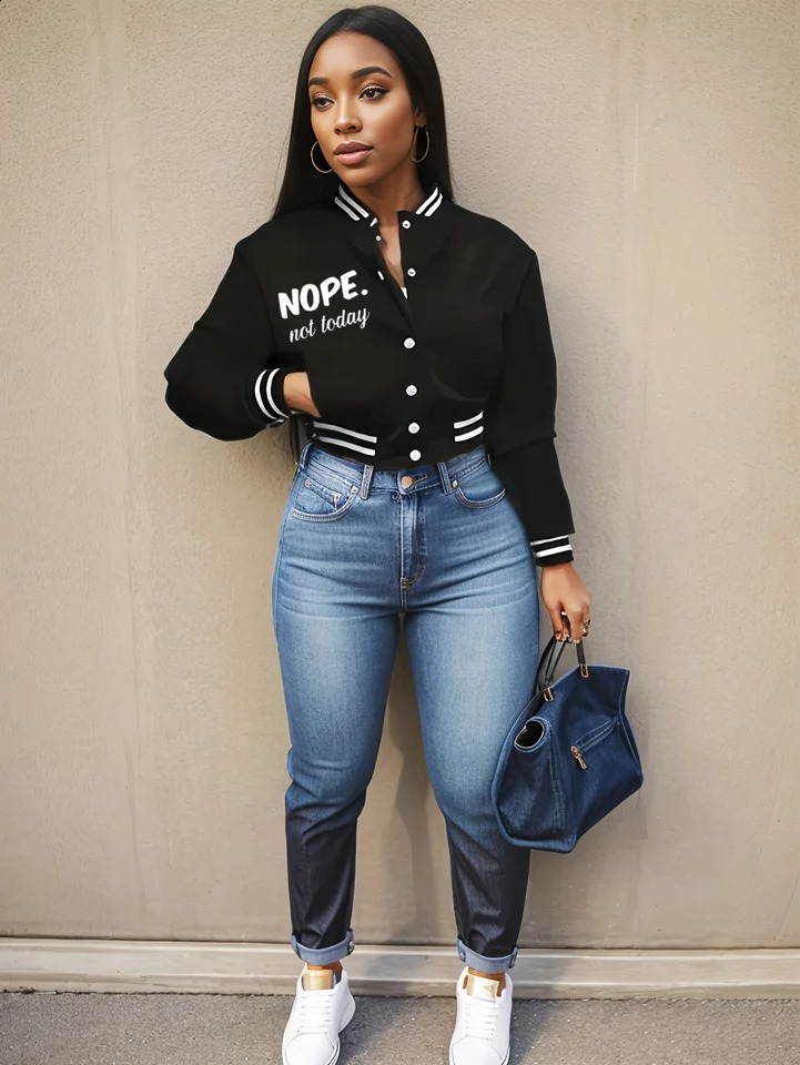 2026 Spring and Autumn European American Womens Solid Color Printed Jacket Single Breasted Baseball Sports 260916