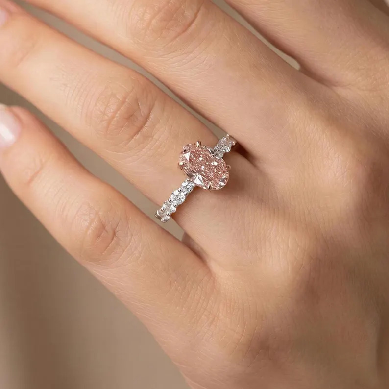 Dada Jewellery Luxury Pink Lab Diamond Engagement Bridal Ring Oval Cut White Gold IGI Certified Custom Weight