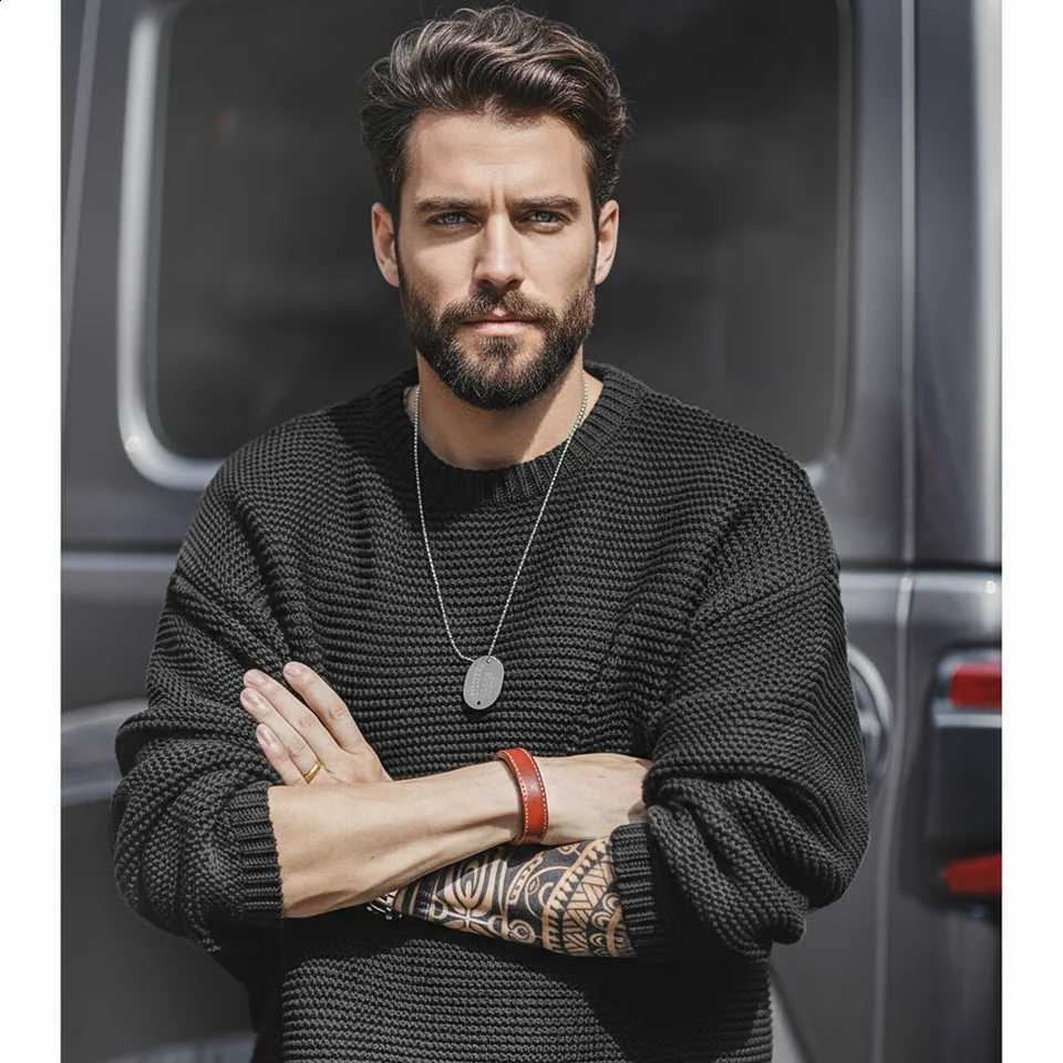 Knitted Heavyweight Maden Sweater Retro Loose Round Neck Pullover Warm Versatile Base Layer Knitwear for Men's Autumn and WinterW260915