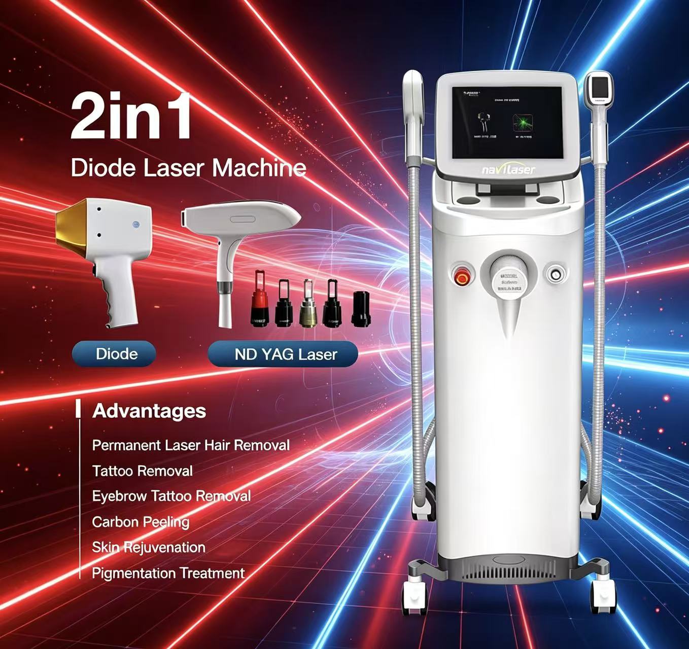 Laser Hair Removal Machine 2-in-1 Floor Standing Diode & Nd:YAG System for Beauty Clinics
