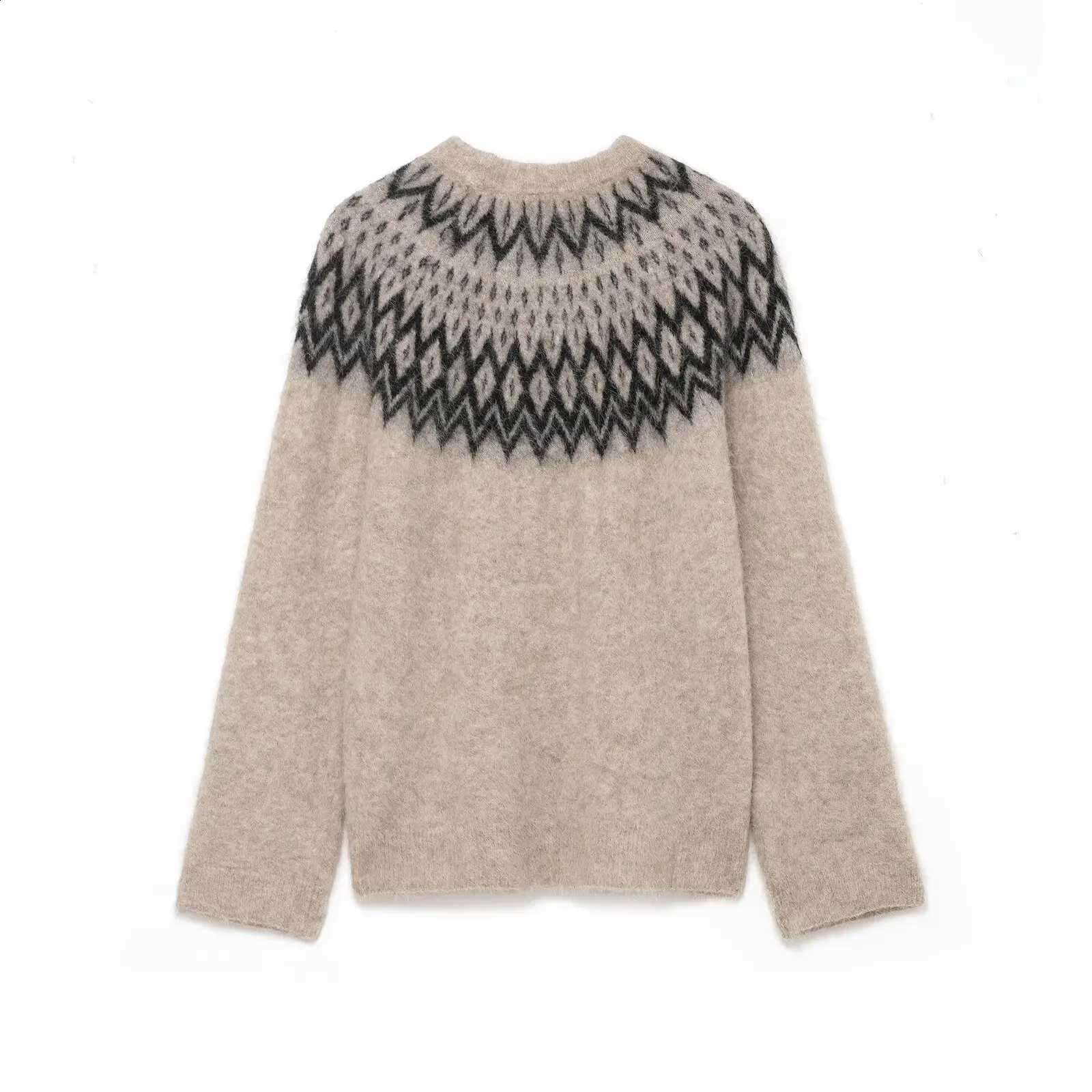Skiing Zevity Women Serise Vintage Long Sleeve Geometric Crochet Knitting Sweater Female Chic Loose Pullovers Coat Tops SW9481 J260916