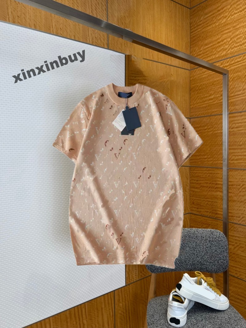 xinxinbuy Men designer Tee t shirt Letter Jacquard Gradient Color Block Knit Fabric Letter Embroidery Pocket cotton short sleeve women yellow blue M