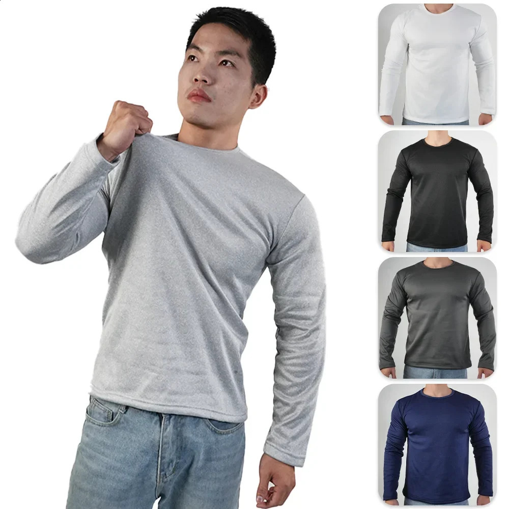 Men Thermal Underwear Tops Winter Long Sleeve Bottoming Shirt Thick Fleece Pullover Warm Clothes Oversize O-Neck Base Tee M-5XL 260916