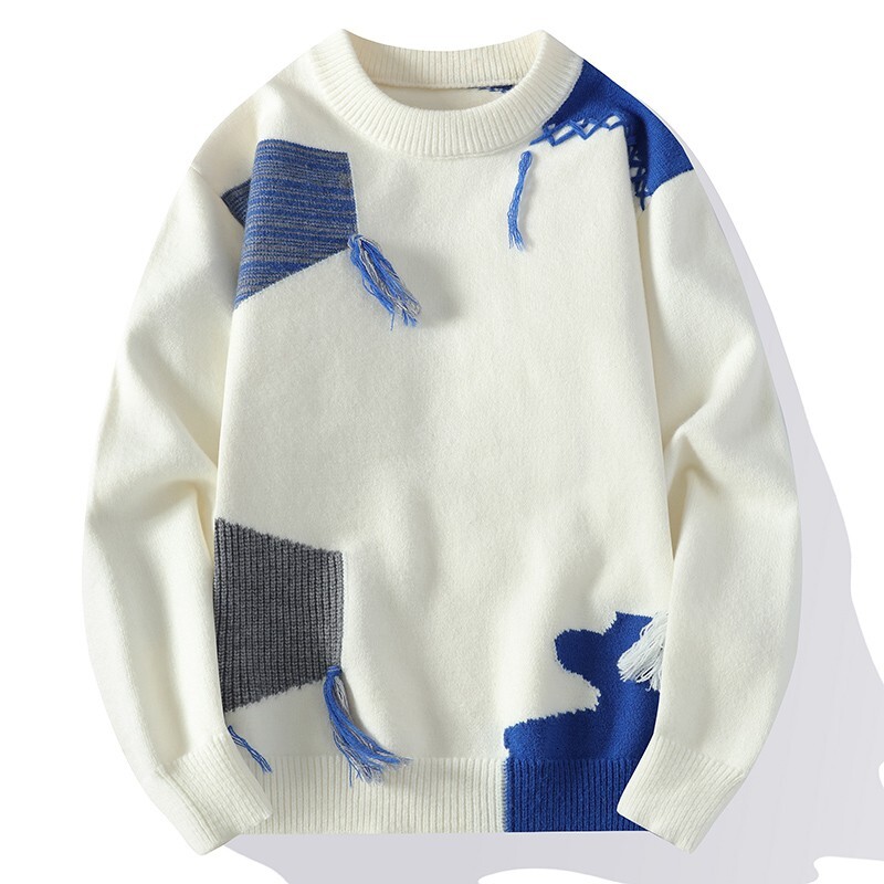 2024 Patchwork Knitted Sweater Trend High Autumn Winter Warm Men's Tops Hip-hop Street Clothing Fishing Sports Pullover J260917