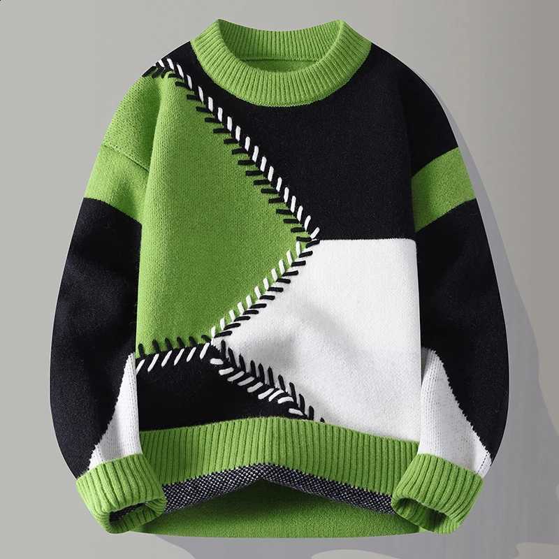 Men's New Pullover Vitality Knitted Fashion Patch Round Neck Knitted Sweater Men's Loose Warm Leisure Unique Knitted SweaterW260915