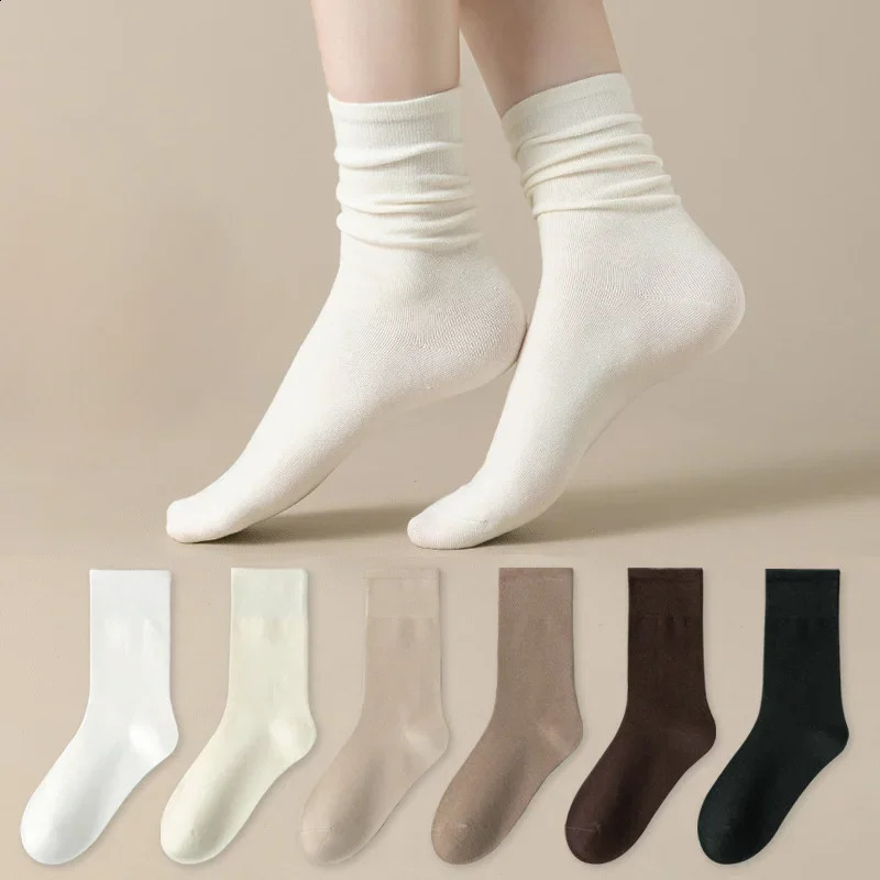 5 Pairs Set Cotton Socks Medium Tube Knitted Loose Long Soft Solid Color Crew Casual Sock Black White Breathable Spring Autumn 260917