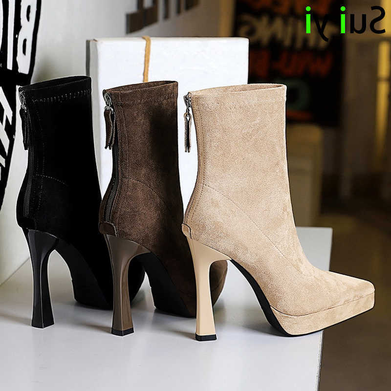 Ankle Winter Sexy 2026 New Boots Women Pointed Toe Platform Stiletto Heel Zipper Party Shoes Zapatillas De Mujer D260917