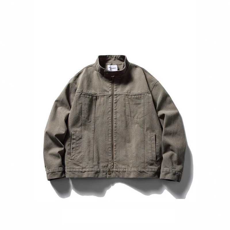 Mens Winter American Vintage Heavyweight Washed Canvas Harrington Jacket Stand Collar New Casual Coat S260917JC35