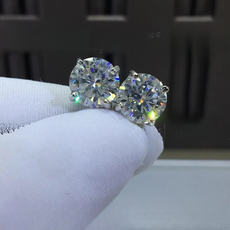 Silver 925 Original Total 6 Carat Round Excellent Cut Pass Diamond Test D Color Moissanite Wedding Stud Earrings for Teen Girls