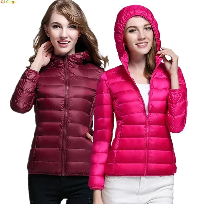 2026 Winter Womens Light Down Hooded Jacket Red Blue Khaki Green Available European Size SXXL Women Coats 260916