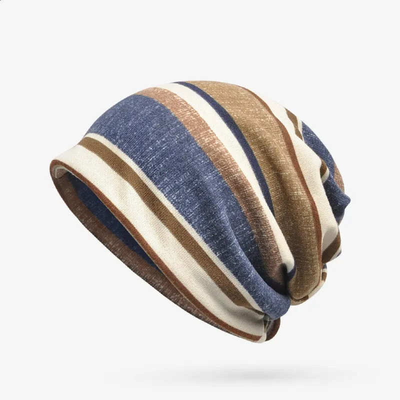 COKK Cotton Beanie Men Turban Hat Skullies Beanies Hedging Cap Knit Stripe Caps Bonnet Hat Scarf Baggy Cap Collar Casual 260917