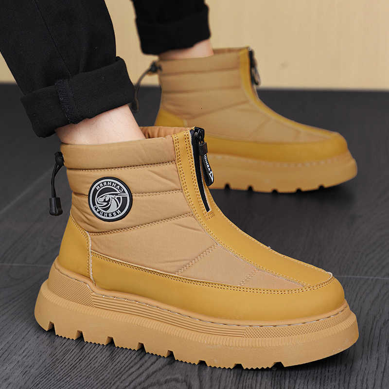 High-top Snow Boots with Fleece Warm Elastic Bands Men's Plus-size Anti-slip Flat Heels Outdoor Mid-calf Thick-soled Shoes D260917