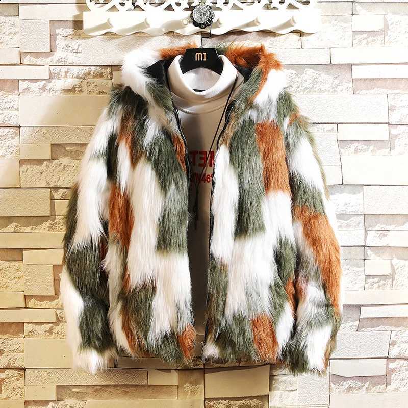 Coat Winter Men's Plush Thick 2025 New Fashion Trend Hooded Faux Fur Jacket Hip-hop Slim Fit Men's Casual Coat Size 5XL-M W260915
