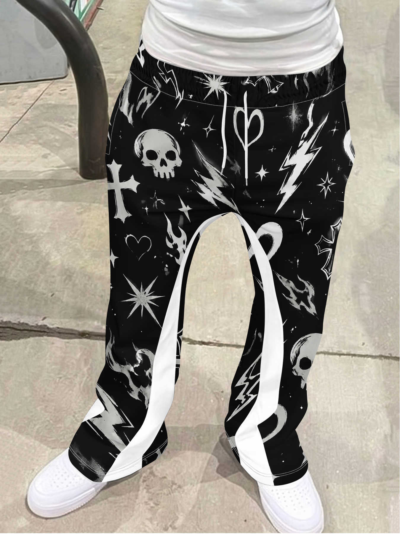Hipster Retro 90s 3D Pattern Flared Trousers Unisex Loose Mid Waist All Over Print Street Casual PantsT260917