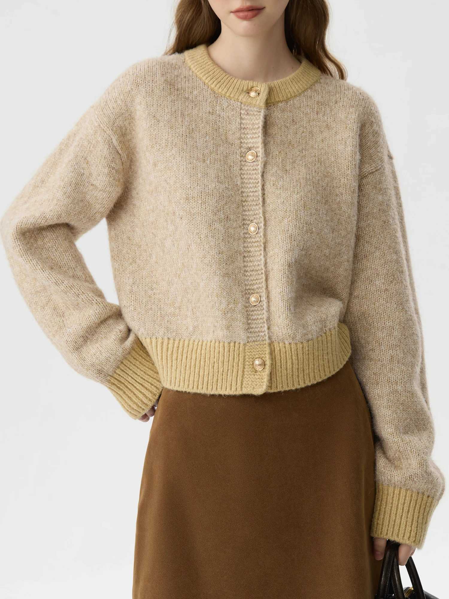 FSLE 2.8% Wool Retro Style Contrast Color Round Neck Cardigan Women Autumn Winter 2024 Colorful Dot Yarn Loose Sweater 24FS14027 S2609178JHW