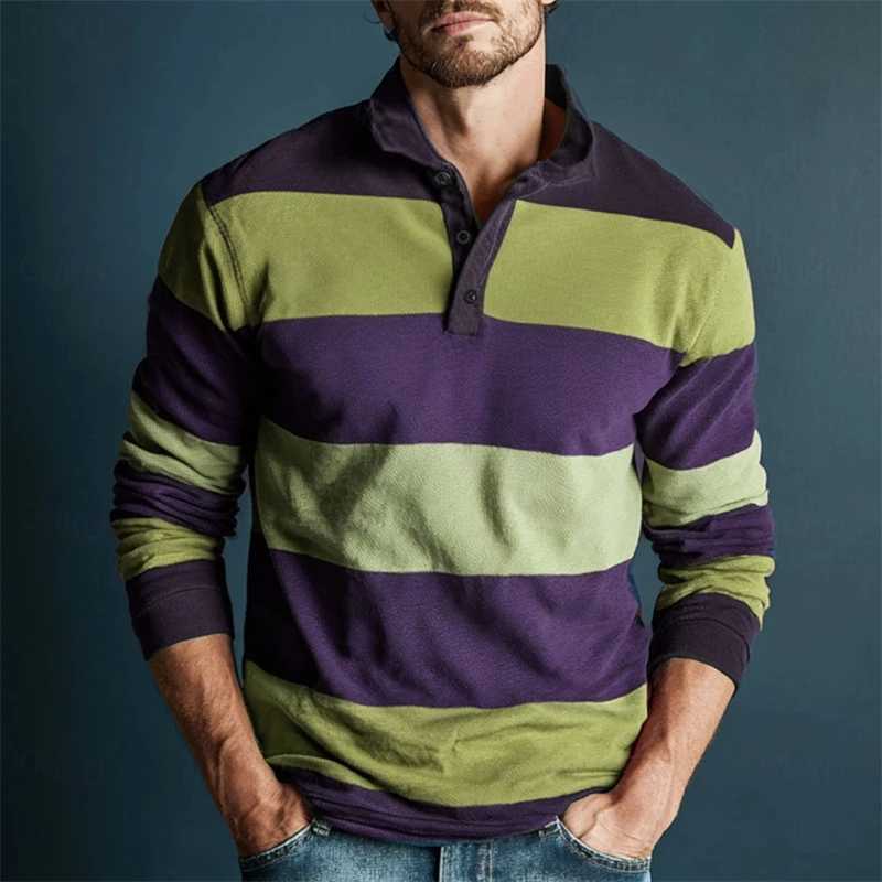 Simple Casual Striped Long Sve Polo Shirts For Men Fashion Business 3D Printed Daily Wear Polo Shirt Loose Breathable Tops Q260917