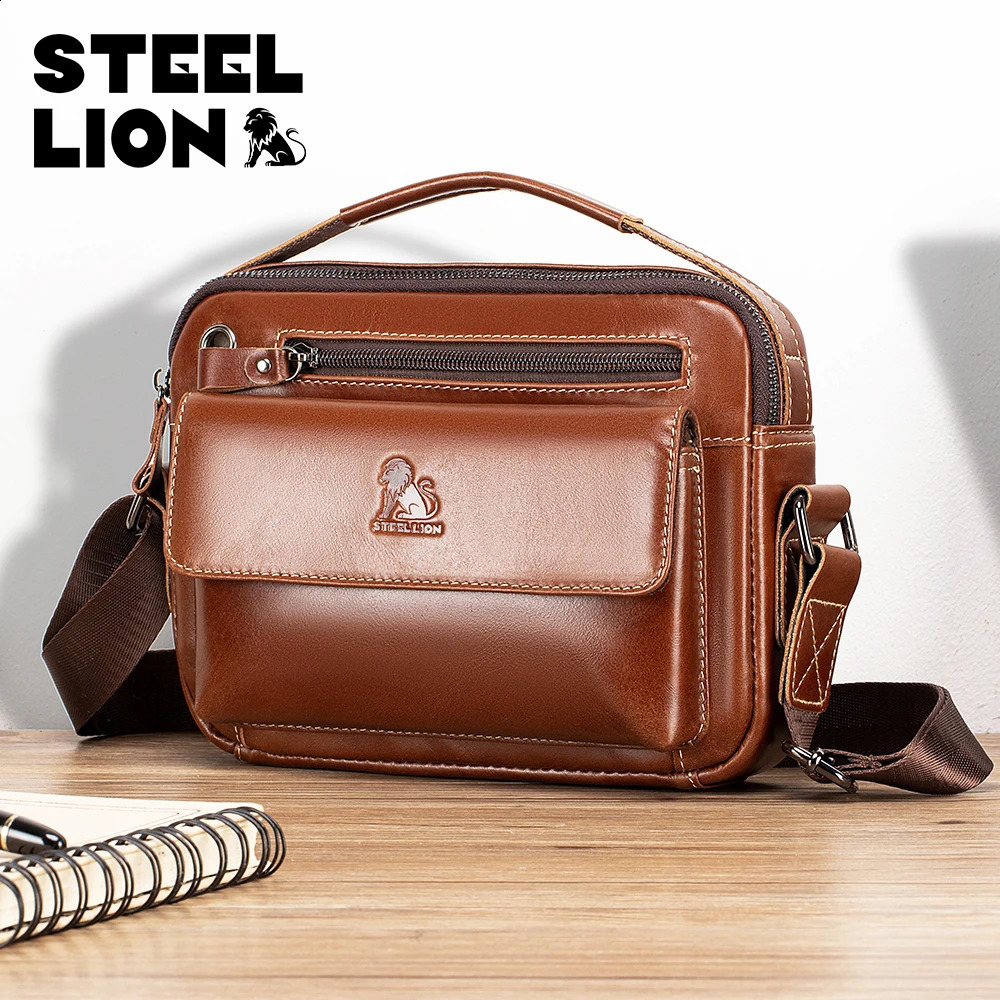 STEEL LION Top Layer Cowhide Men's Single Shoulder Diagonal Cross Bag Casual Sports Horizontal Mobile Phone Genuine Leather 260917