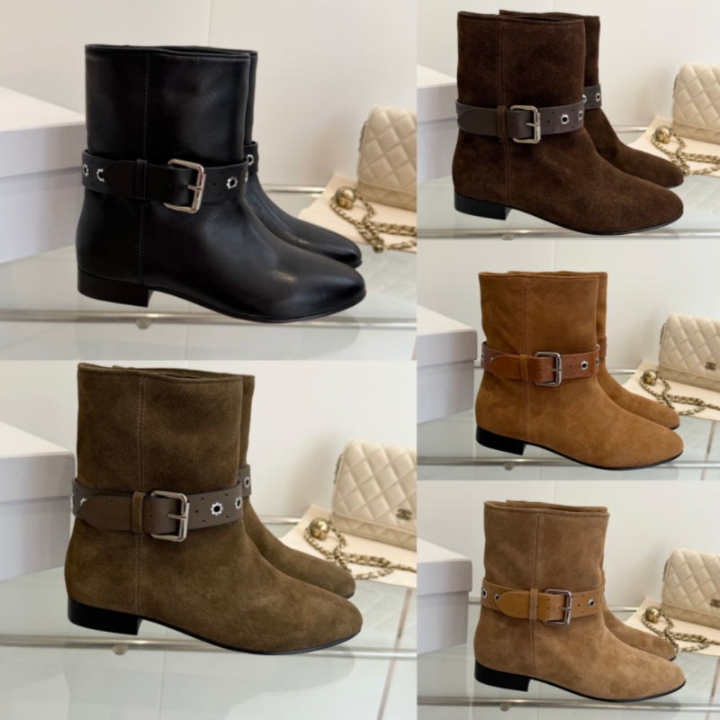 Designer Women Flat Ankle Boots, Top Layer Genuine Leather High Quality Cowhide Buckle Strap Moto Booties, Round Toe Low Heel Ladies Short Boots Who