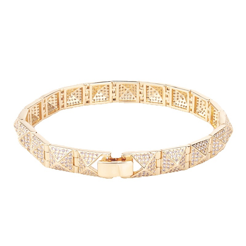 Trendy Square Cone Full Zircon Bracelet Hip Hop Minimalist Cuban Chain 18K Gold Plated Jewelry
