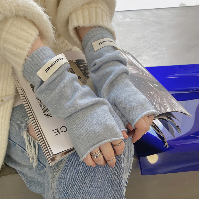 Autumn Winter for Women, Extra Long and Thick, Korean Style, Versatile Solid Color, Faux Wool, Touchscreen Compatible, Knitted Warm Gloves