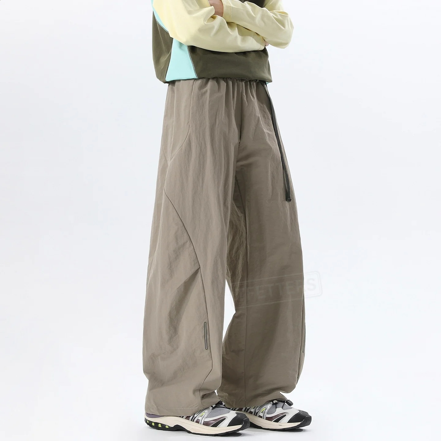 TFETTERS Spring Summer Techwear Men Pants Water Resistant Loose Fit Curved Leg Solid Color Nylon Sport Wide Trouser Man 260917