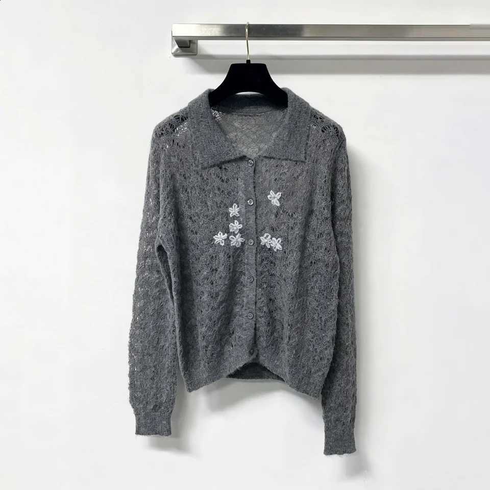 High quality women's 2026 hollow collar knitted cardigan thin design with three-dimensional flower embroidery--hb727 J260916