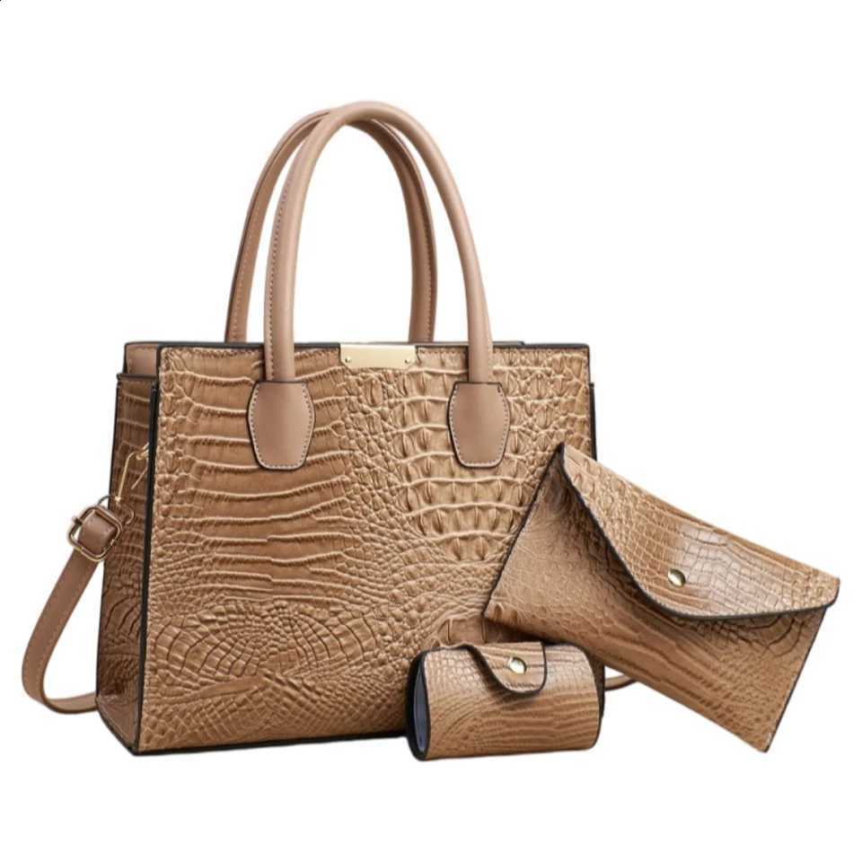 3 Piece Set FAshion Crocodile Pattern Women's Handbags Leather Crossbody Bag Waterproof Lightweight Commuting Tote Bag H260916