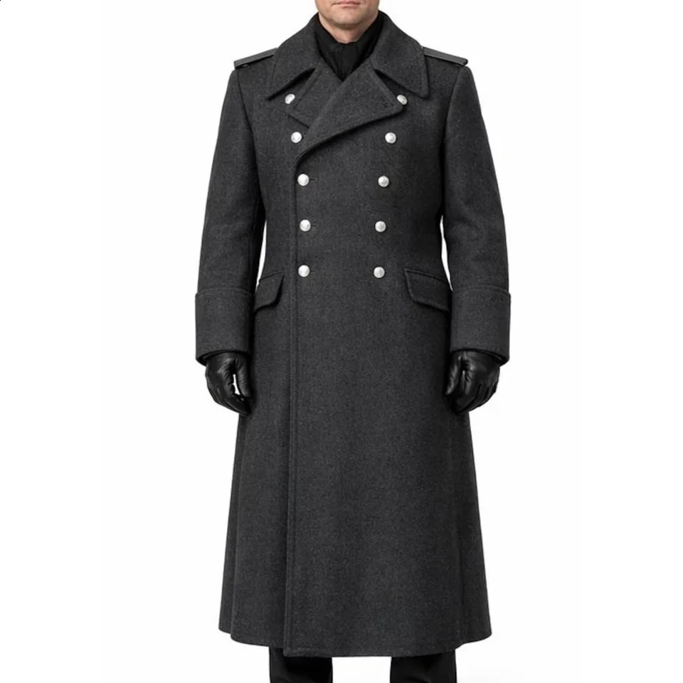 High Quality Casual Dark Grey Woolen Long Coat Men Suit Double Breasted One Jacket Warm Groom Wedding Tuxedos Customized 260916