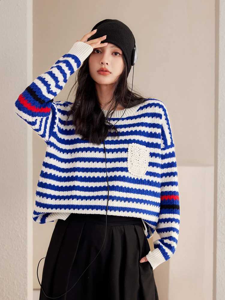 Fashion Design Sense Autumn Niche Sweater Women Stripe Sweater Streetwear Long Sleeve Knitted Tops Female Loose Pullover J260916