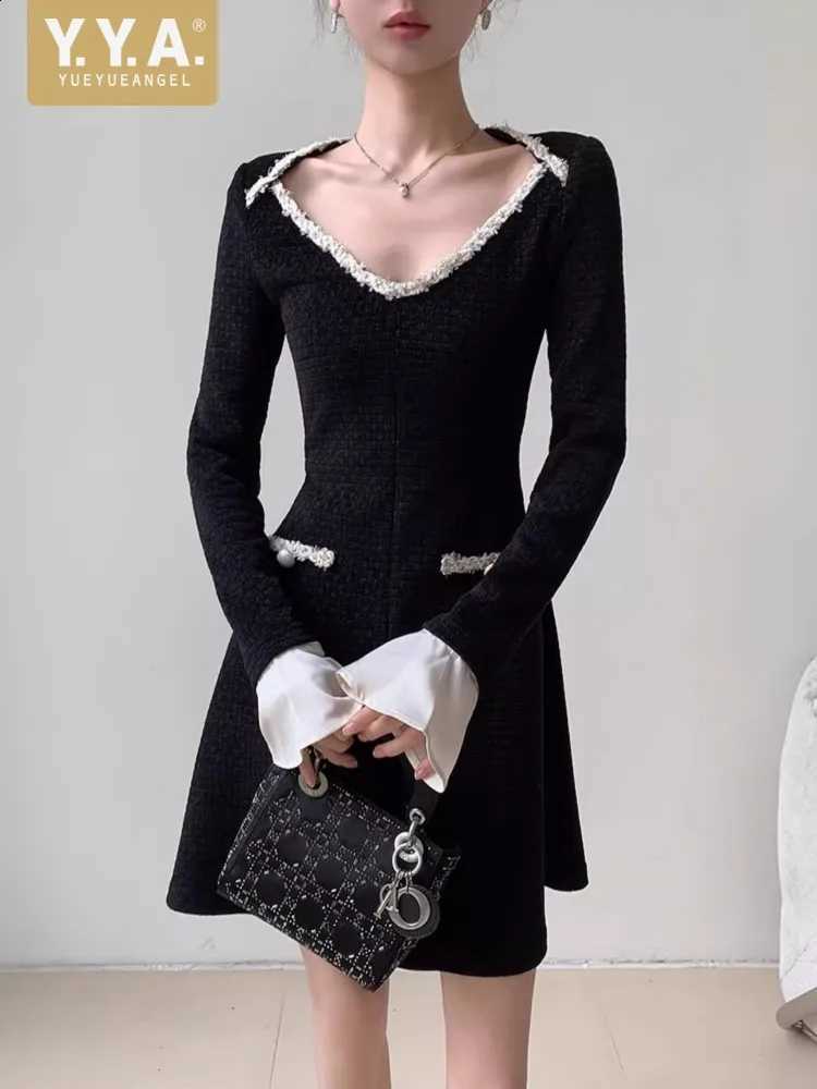 Female Autumn Fashion Flare Cuffs Tweed Dresses Slim Fit Chic Above Knee Mini Long Sleeve Elegant Classy Dress Hot Sale 2025 New C260917