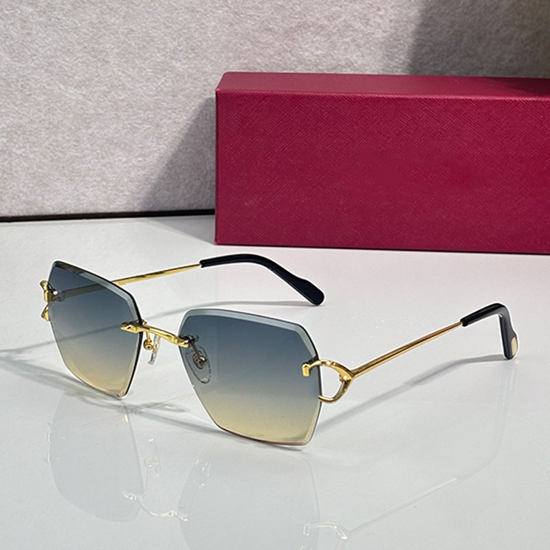 Fashion designer mens womens Sunglasses CT0644S blue yellow gradient lenses metal large C decoration frameless square sunglasses travel vacation fas