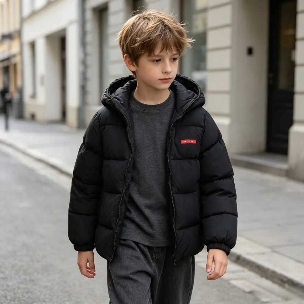 Kid's Hooded Quilted Coat Winter Fleece Lined Zip Up Jacket with Red Label Detail Warm Thermal Outerwear for Cold Weather Play J260917